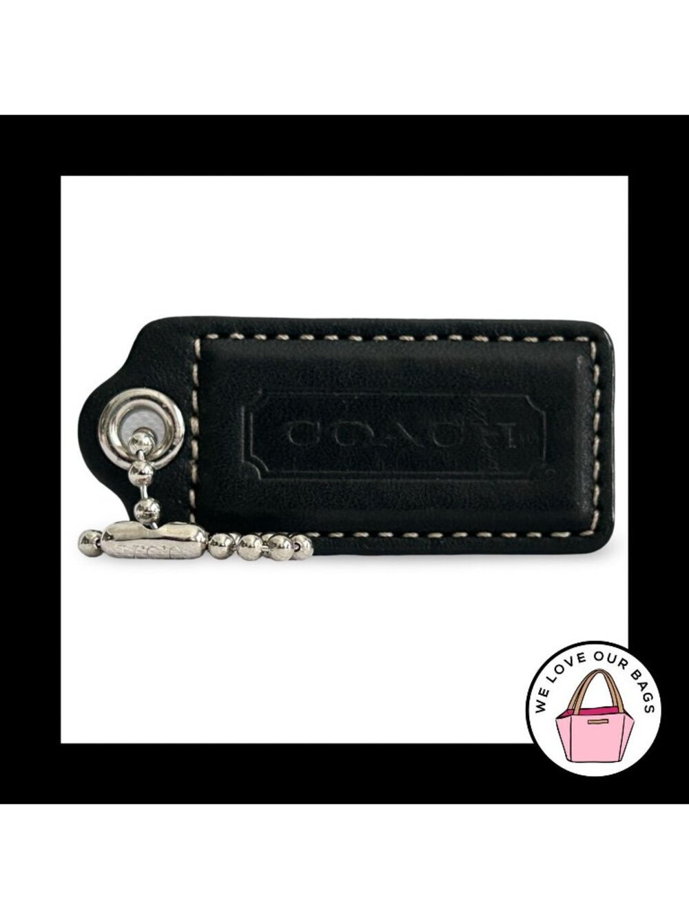 COACH Y2K VINTAGE Hang Tag 2.5" Black Leather Bag Charm Keychain Fob Large